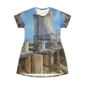Ancient Ruins All-Over Print T‑Shirt Dress — Scenic Architectural Landscape
