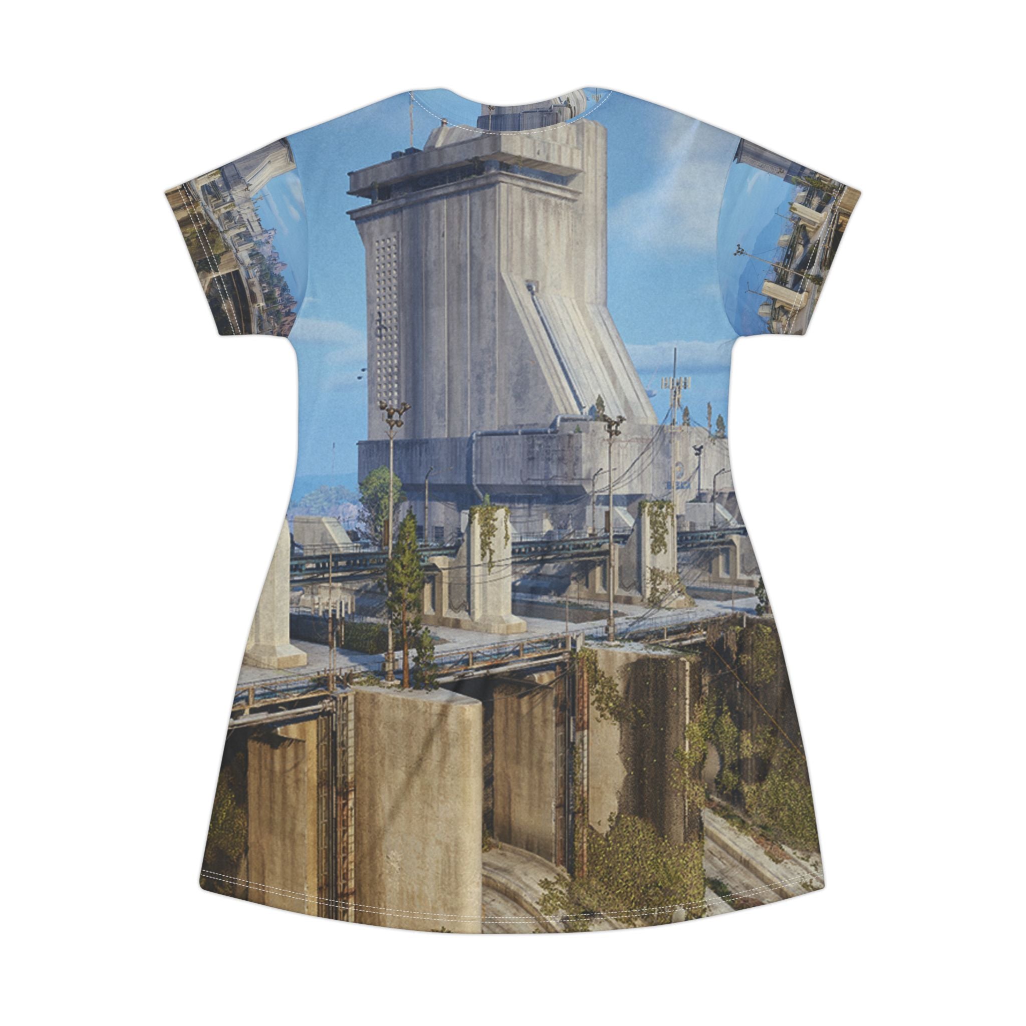 Ancient Ruins All-Over Print T‑Shirt Dress — Scenic Architectural Landscape