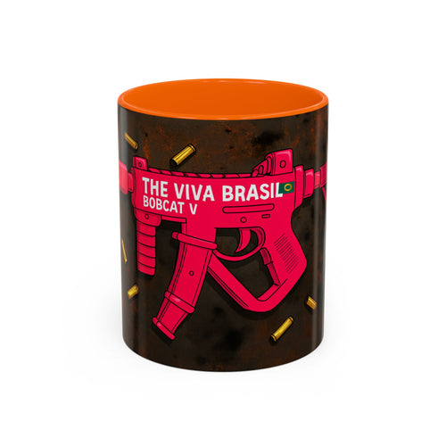 Accent Coffee Mug — 'The Viva Brasil' Pink Bobcat V Submachine Gun Graphic